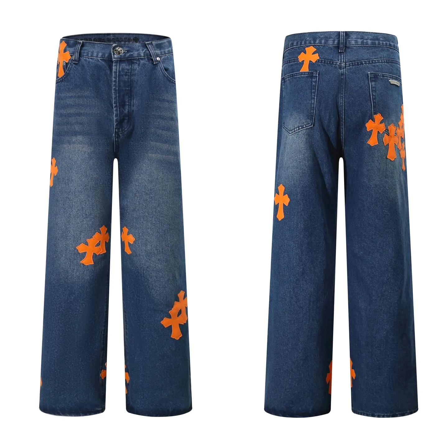 P260 Style No.: H880 Chrome Heart & Chrome Heart Blue Pants Orange Peel Metal Cross Patch Leather Jeans ChromeHearts# Design Jeans Invincible Texture Ceiling-Level Jeans Hard to Find at the Counter‼ ️ Cross patchwork leather jeans, top-notch heavy-duty washing process, calfskin laser-cut cross, distressed silver hardware, straight version to make the upper body slimmer, that lesbian style Color: blue Size: 28-30-32-34-36